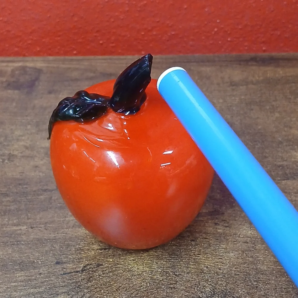 Red Apple Glass Paperweight, Teacher ~ Office ~ Desk ~ Decor, Chipped Stem, 12oz